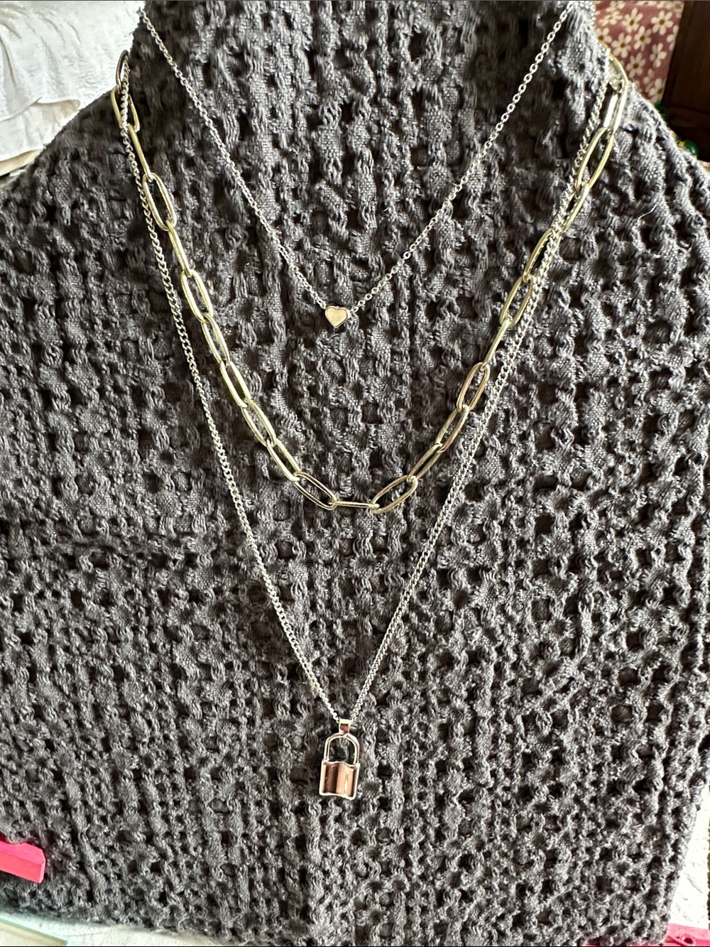 Park Lane Silver and Gold Tone Layered Necklace Set with Heart and Padlock